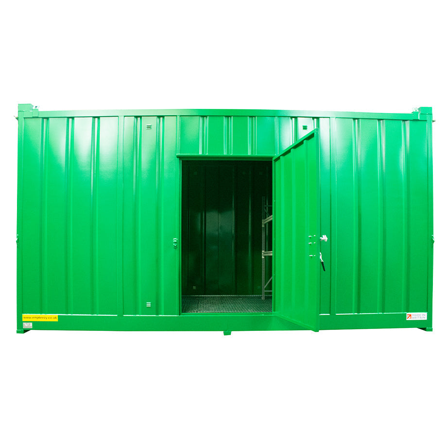 Kombinierter Lagercontainer – CBS2 || für 32 Fässer mit begehbarem Bereich