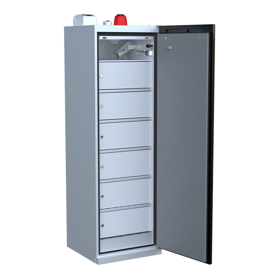 LithiumVault FirePro® Schrank mit Steuerung & Ladefunktion | Einphasig | 1-türig | Hoch – CH-L1F2PF16C6K