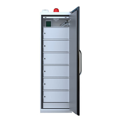LithiumVault FirePro® Schrank mit Steuerung & Ladefunktion | Einphasig | 1-türig | Hoch – CH-L1F2PF16C6K
