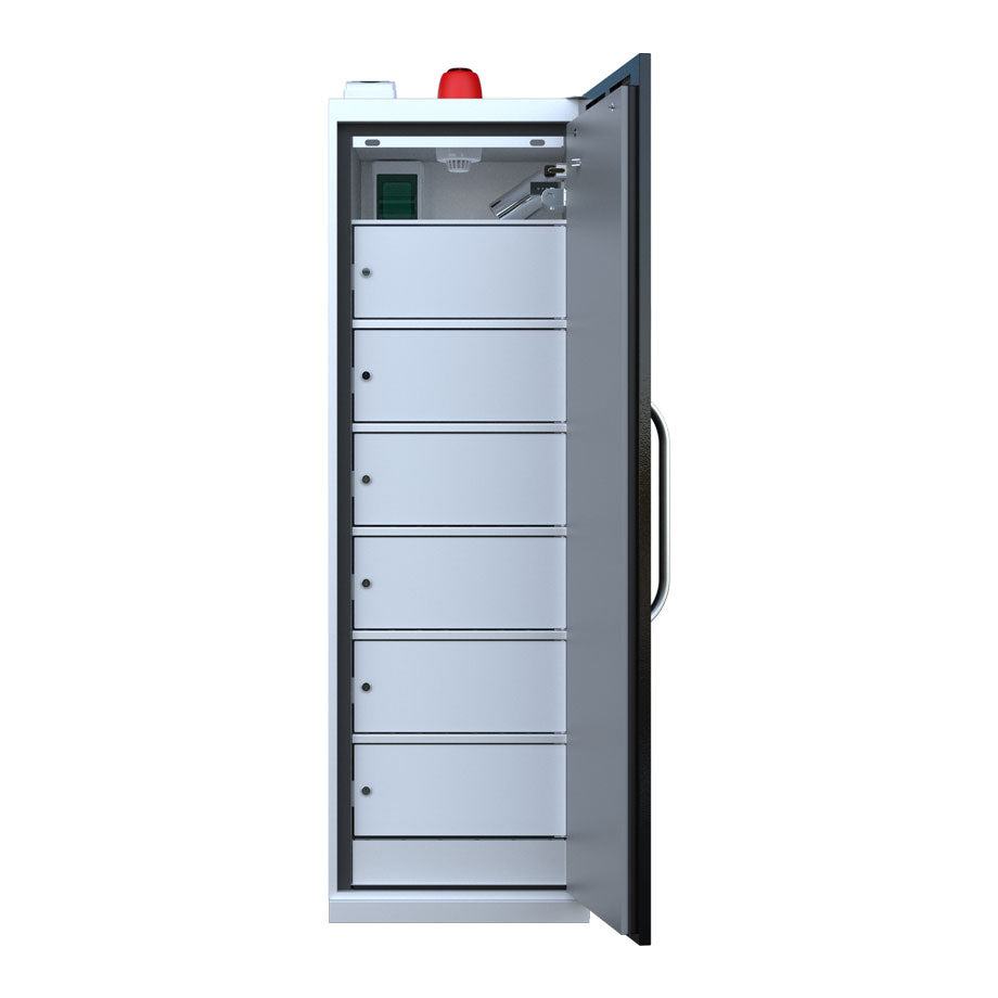 LithiumVault FirePro® Schrank mit Steuerung & Ladefunktion | Einphasig | 1-türig | Hoch – CH-L1F2PF16C6K